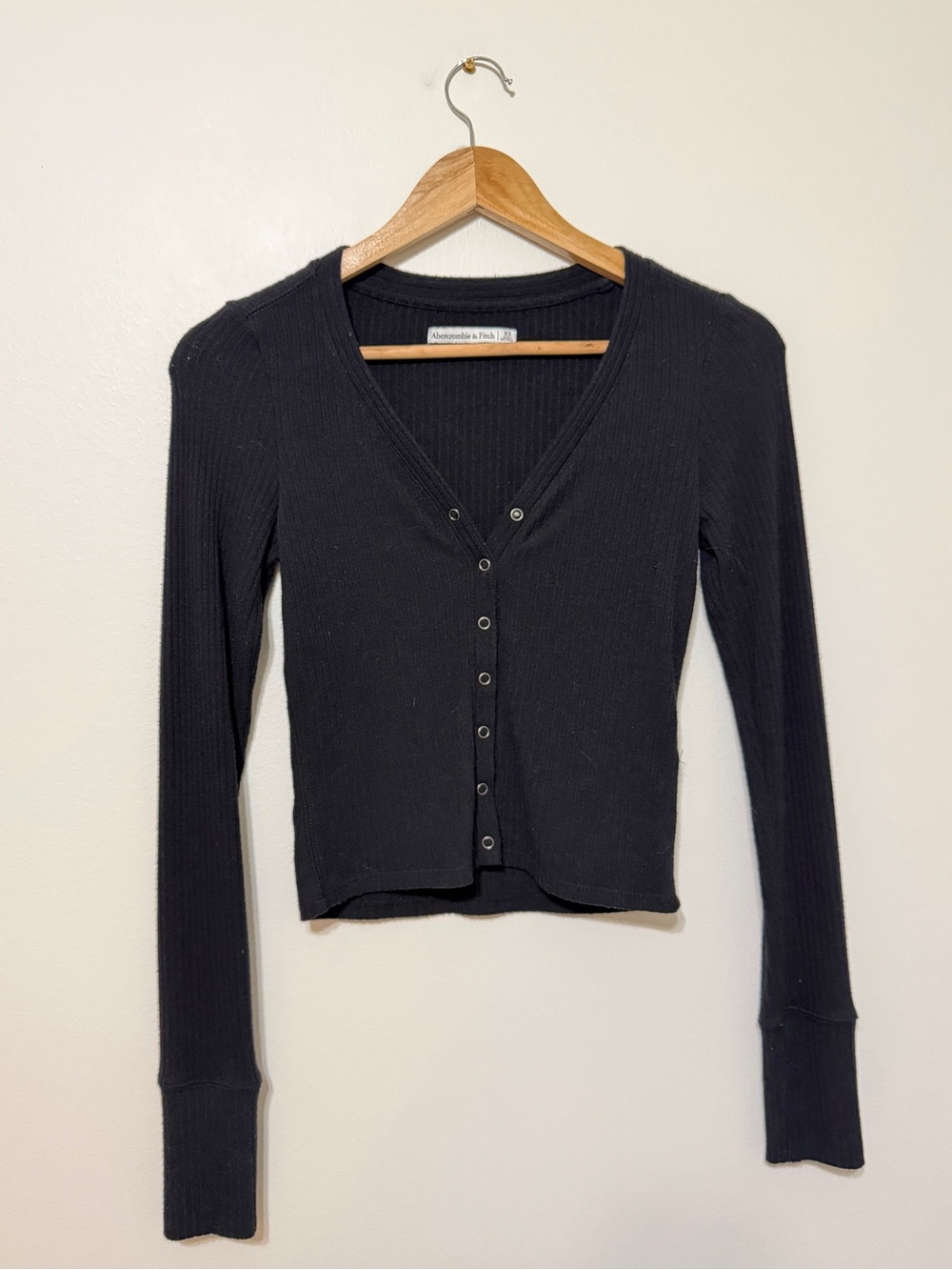 Abercrombie & Fitch Ribbed Button Up Cardigan Top Sweater Black Small - Picture 2 of 7